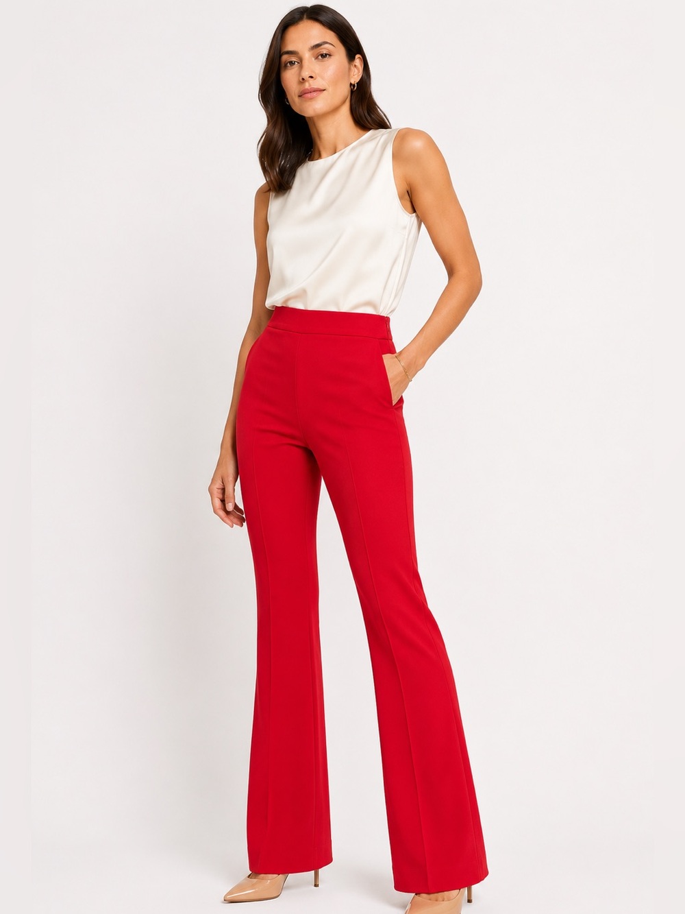 Ann Taylor Pintuck Kick Flare Pants | Bright Red Holiday Side Zip | Size 2